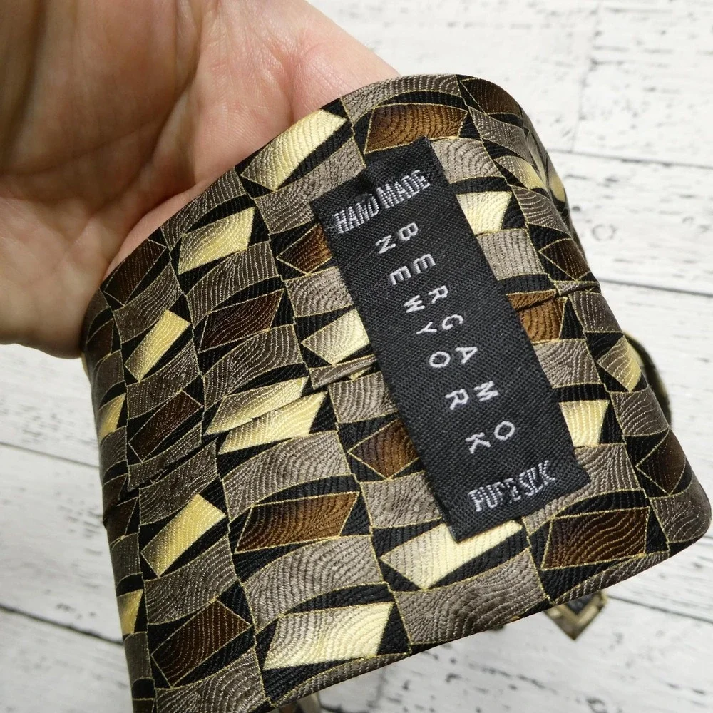 Bergamo New York Tie Mens One Size Brown Geometric 100% Silk Woven Necktie